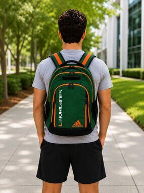 Adidas Miami Hurricanes Backpack Green Orange Laptop Bookbag